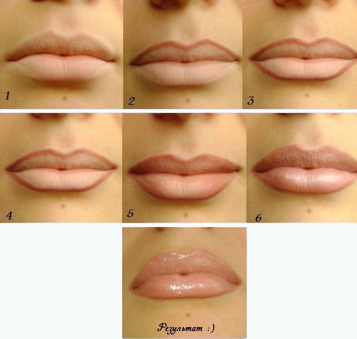 Как накрасить губы чтобы они казались пухлыми фото пошагово