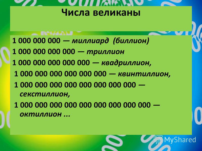 Миллион располагался. Числовые гиганты. 1 000 000 000 Это сколько 1 000 000. Числа-великаны. Миллиард Биллион.