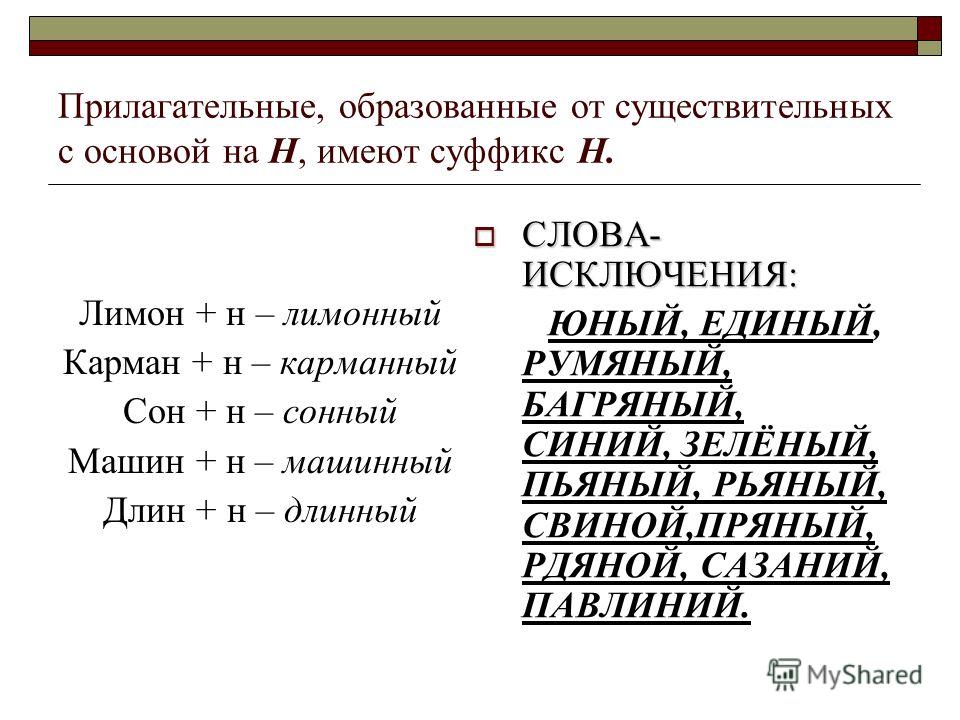 Прилагательные образованные от существительных