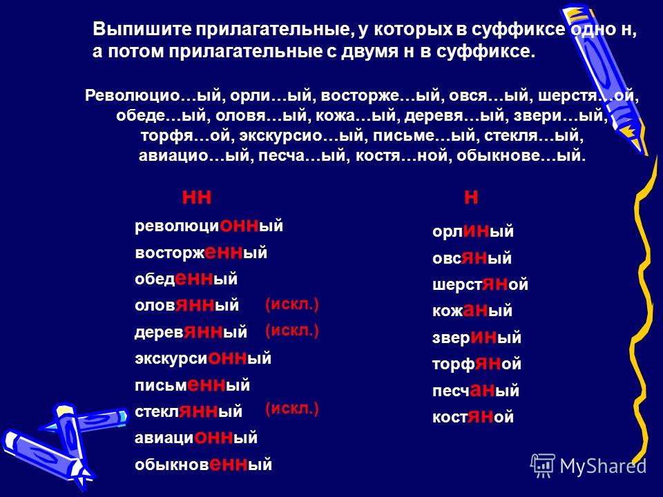 Слова с буквой н в прилагательных