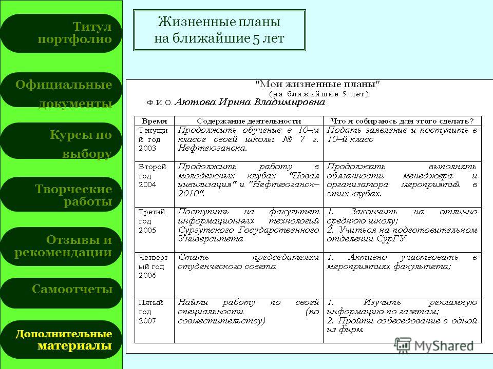 Жизненные планы для портфолио